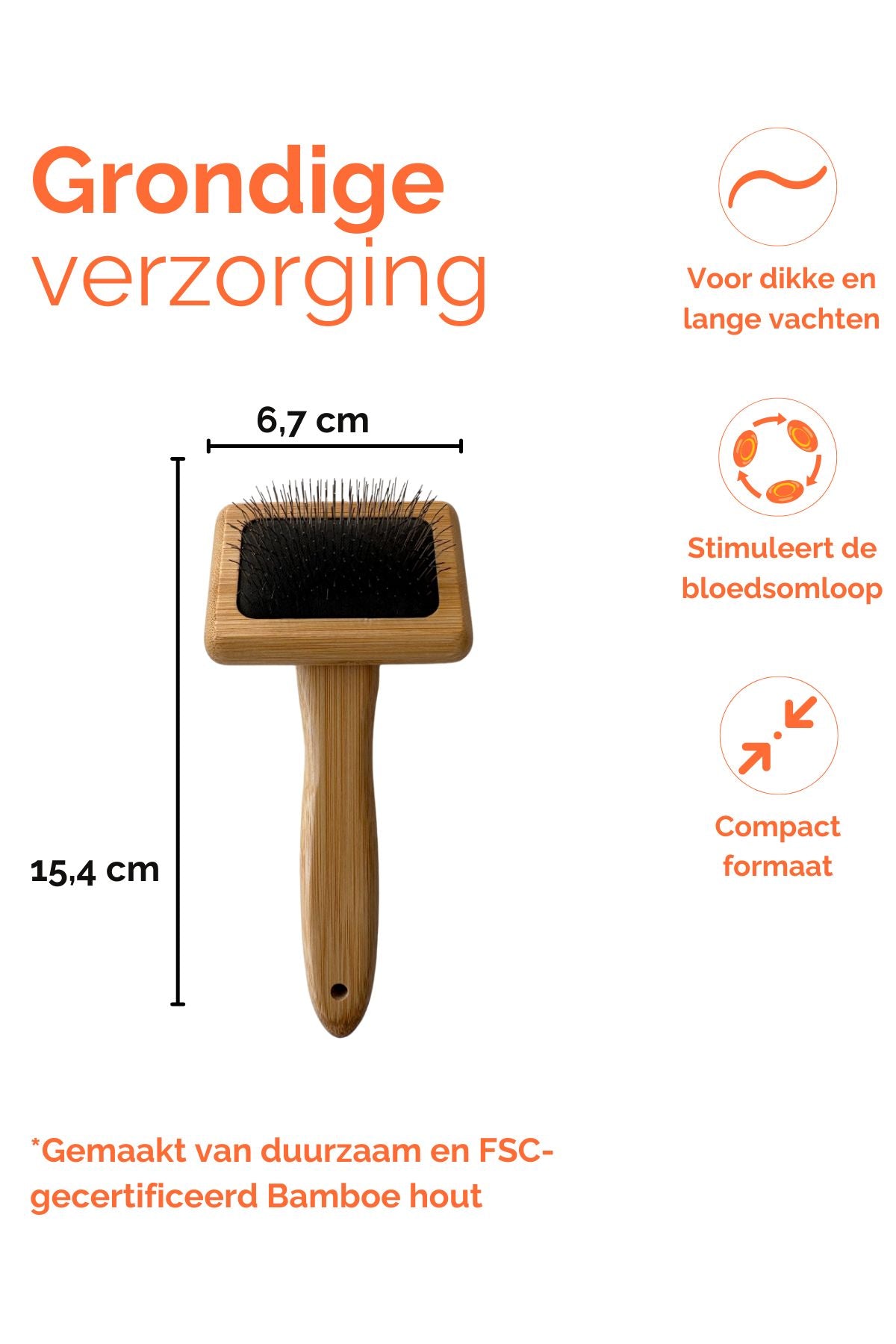 Hondenborstel met lange pinnen 15,4 x 6,7 cm Duurzaam Bamboe hout - Per stuk