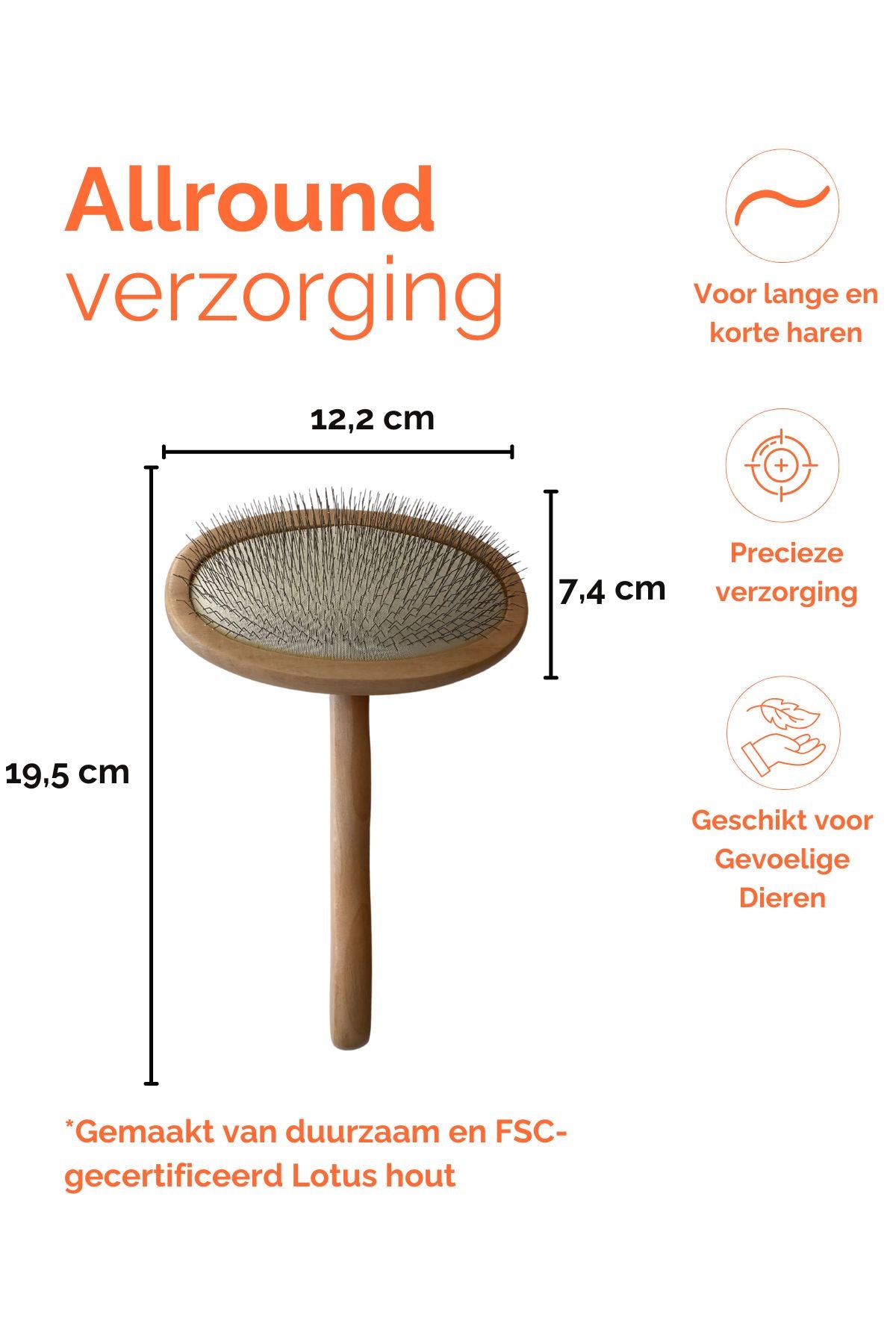 Hondenborstel Slickerborstel 19,5 x 12,2 cm Duurzaam Lotus hout - Per stuk