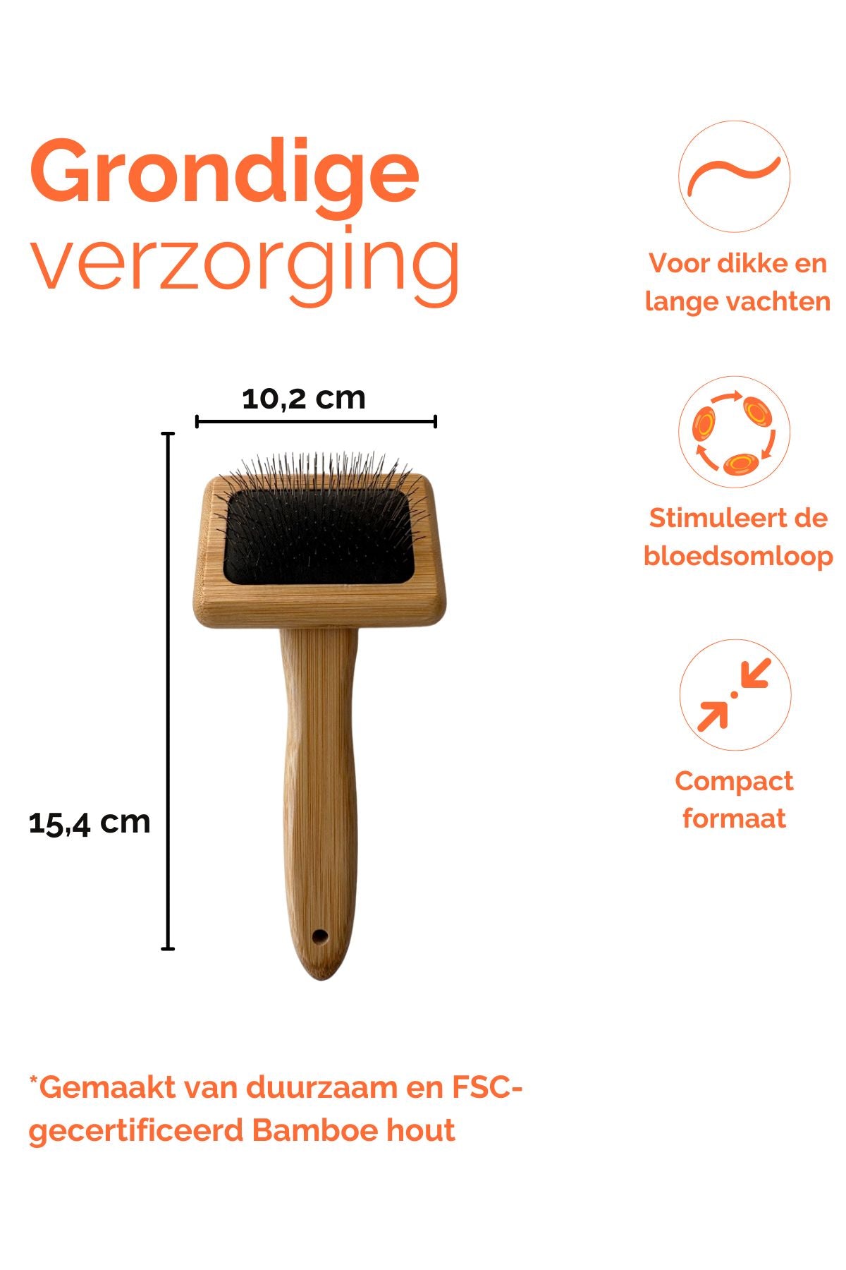 Hondenborstel met lange pinnen 15,4 x 10,2 cm Duurzaam Bamboe hout - Per stuk