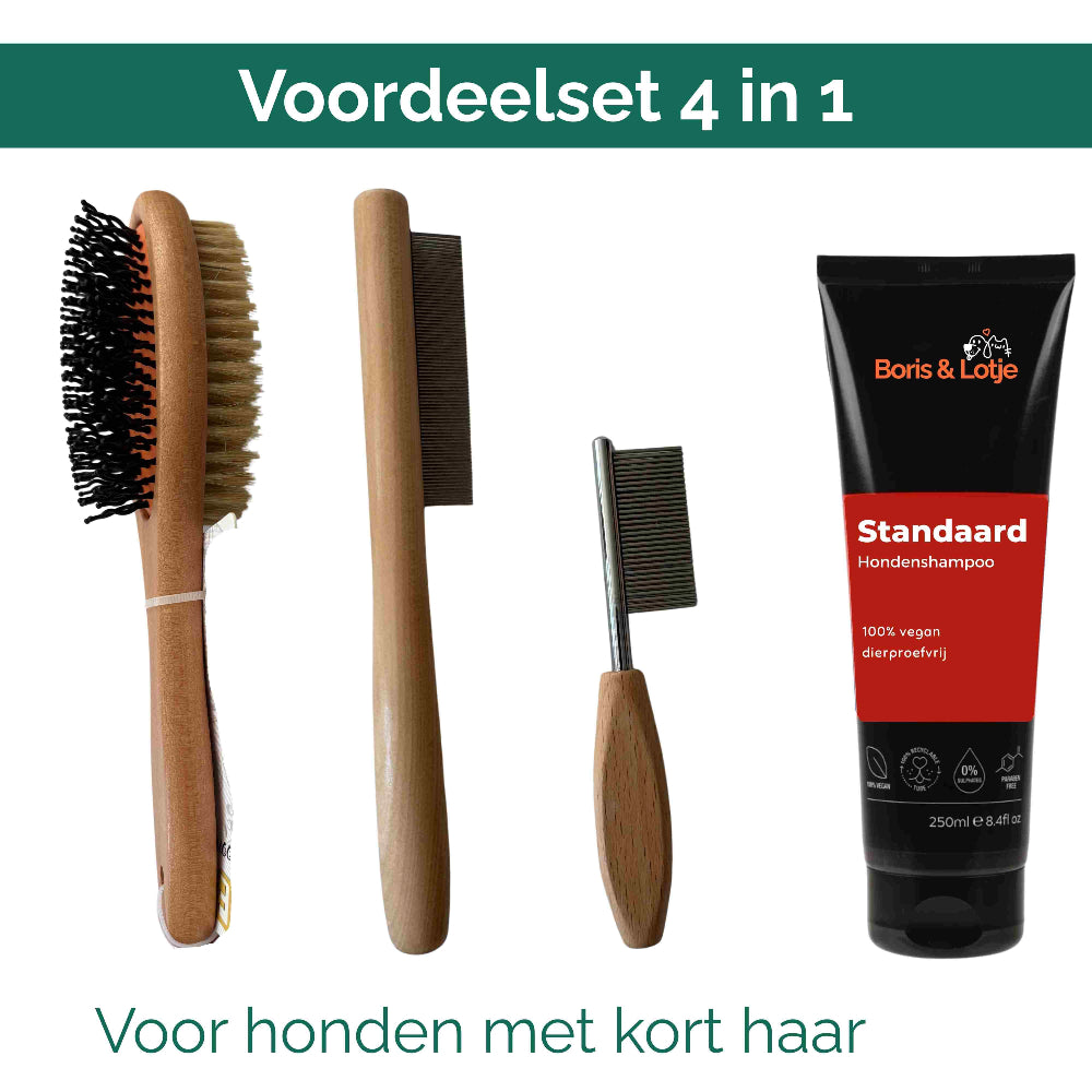 Kit de toilettage pour chien à poil court – Brosse pour chien, 2 peignes & shampoing pour chien