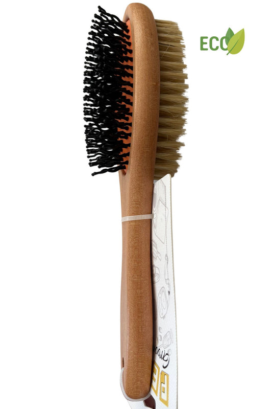 Dubbelzijdige hondenborstel 23,2 x 6,9 cm Varkensharen Rubber en Duurzaam Lotus hout - Per stuk