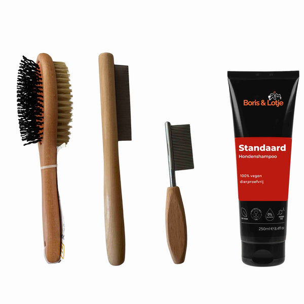 Korthaar Verzorgingspakket Hond – Hondenborstel, 2 Kammen & Hondenshampoo