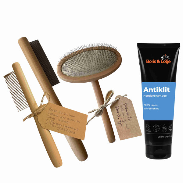 Doodle Verzorgingspakket – Slickerborstel, 2 Hondenkammen & Anti-Klit Hondenshampoo