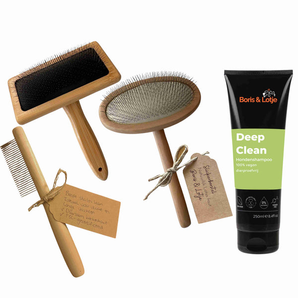 Lange Vacht Verzorgingspakket Grote Honden vanaf 25 kg – Hondenborstel, Slicker, Kam & Shampoo