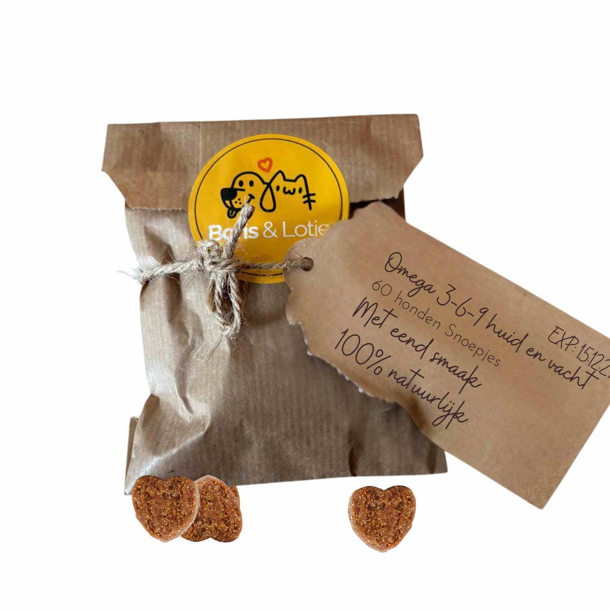 Complément Oméga 3-6-9 pour la peau et le pelage, multivitamines 15-en-1 - 60 friandises pour chien au goût de canard