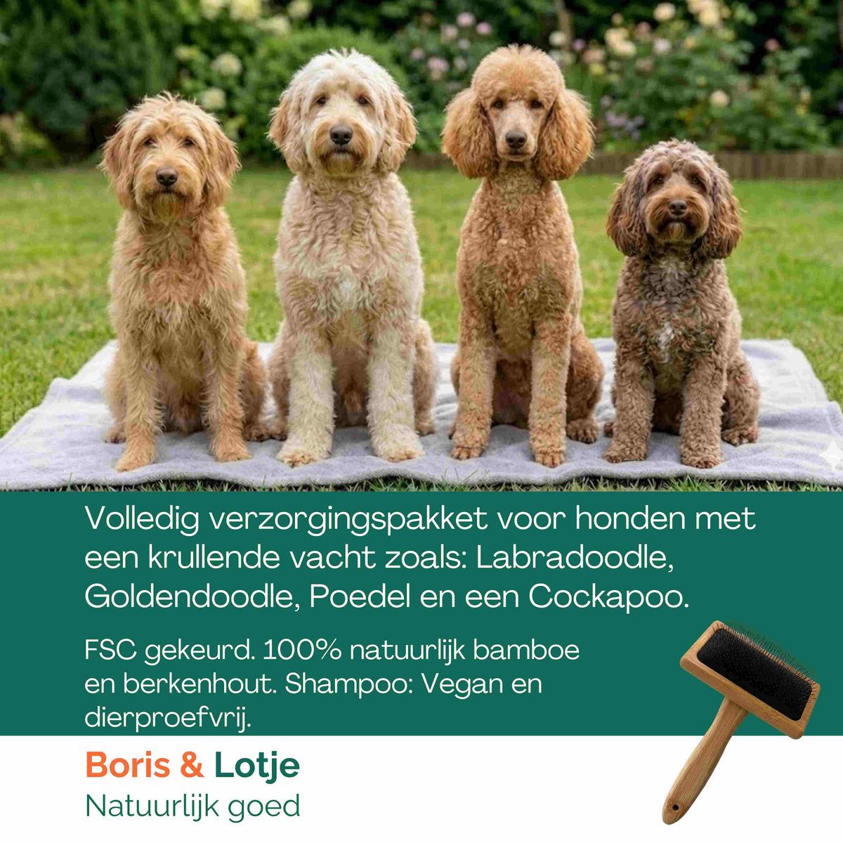 Kit de toilettage pour Doodle – Brosse carde, 2 peignes pour chien & shampoing démêlant pour chien