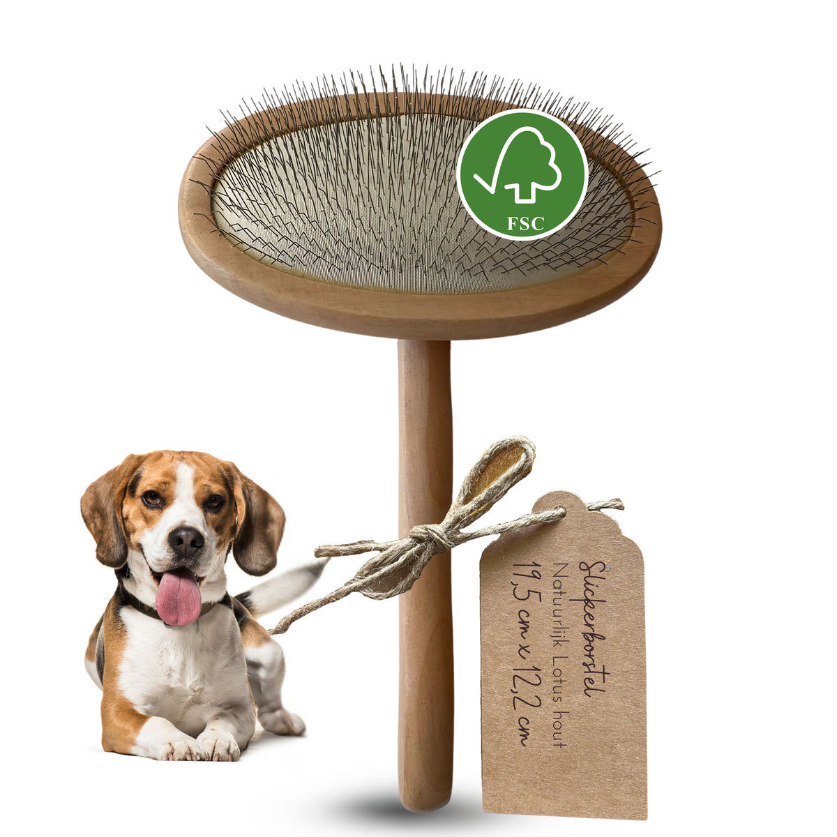 Brosse carde pour chien L - bois de lotus 19,5 × 12,2 cm