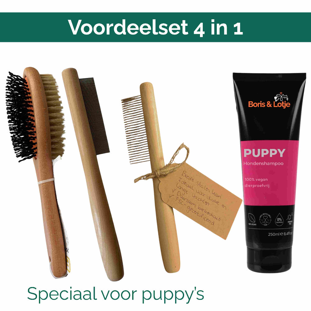 Kit de toilettage pour chiot – Brosse pour chien, 2 peignes & shampoing pour chiot