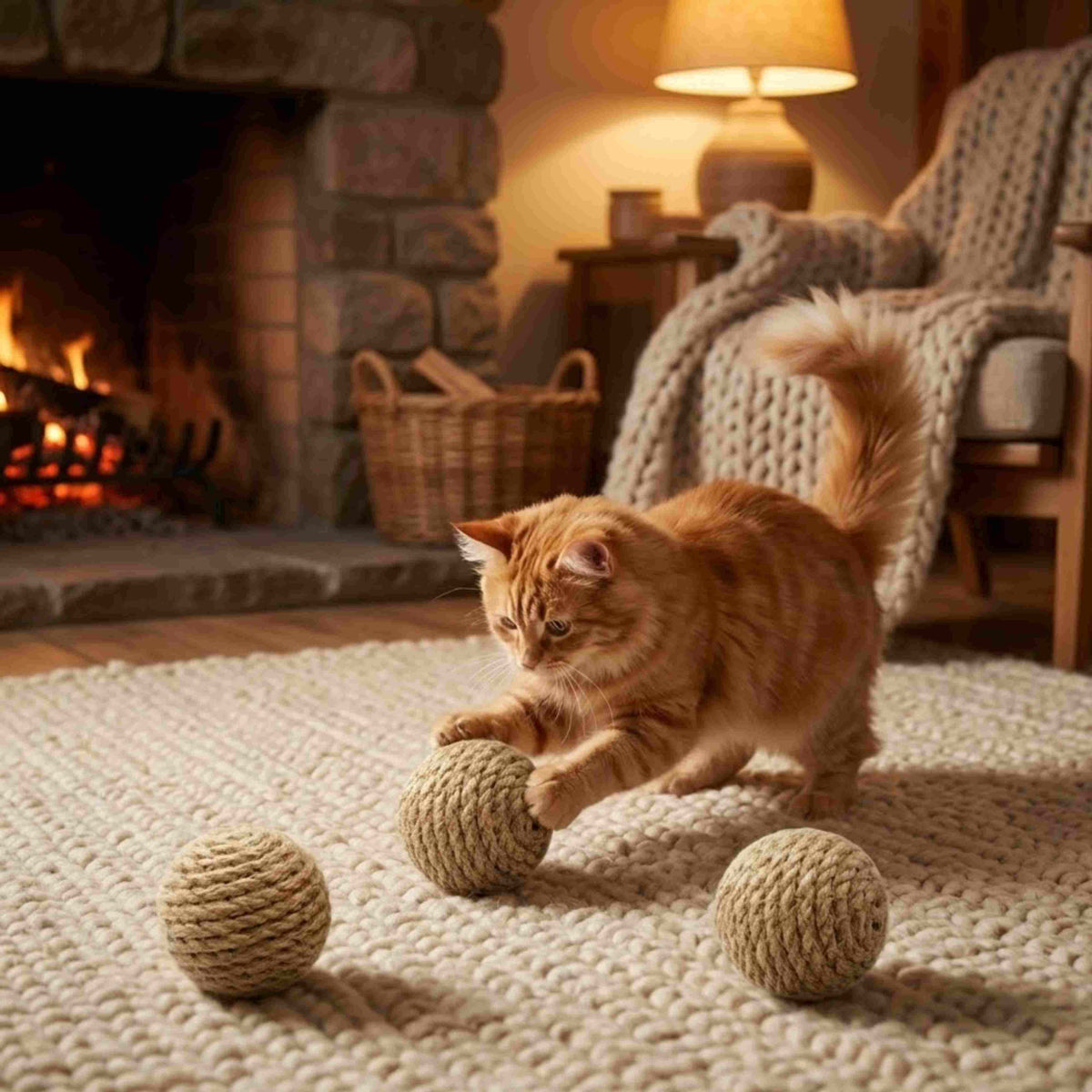 Balles pour chats en sisal avec grelot naturel - 3 pièces