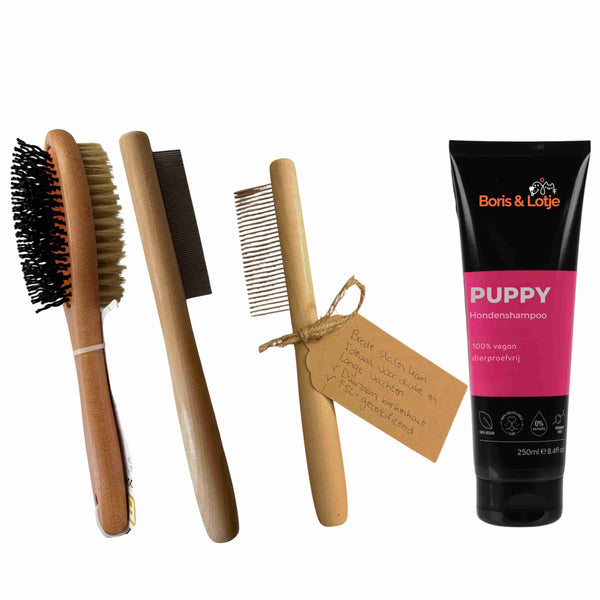 Puppy Verzorgingspakket – Hondenborstel, 2 Kammen & Puppy Hondenshampoo